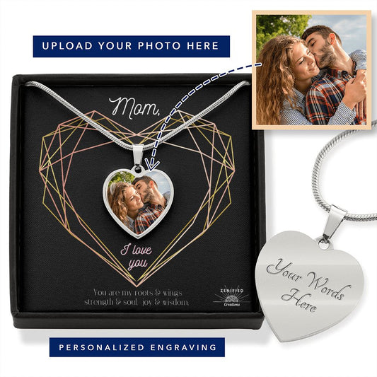 Heart Photo Necklace with Engraving Option Zenified Creations